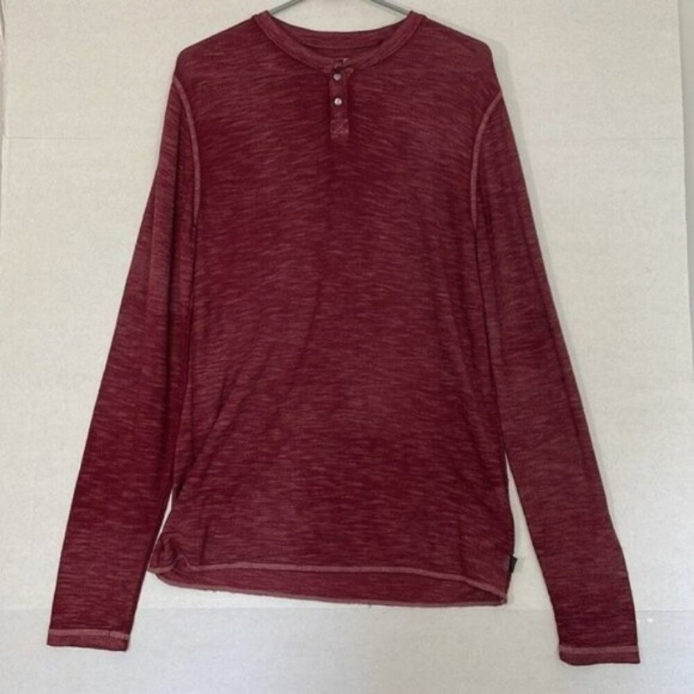 Lucky Brand Long Sleeve Henley Tee, Waffle Knit, Burgundy, Oversized Small